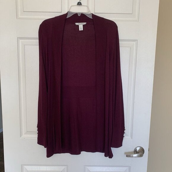 White House Black Market Burgundy Long Sleeve Open Front Cardigan Small - Picture 1 of 6